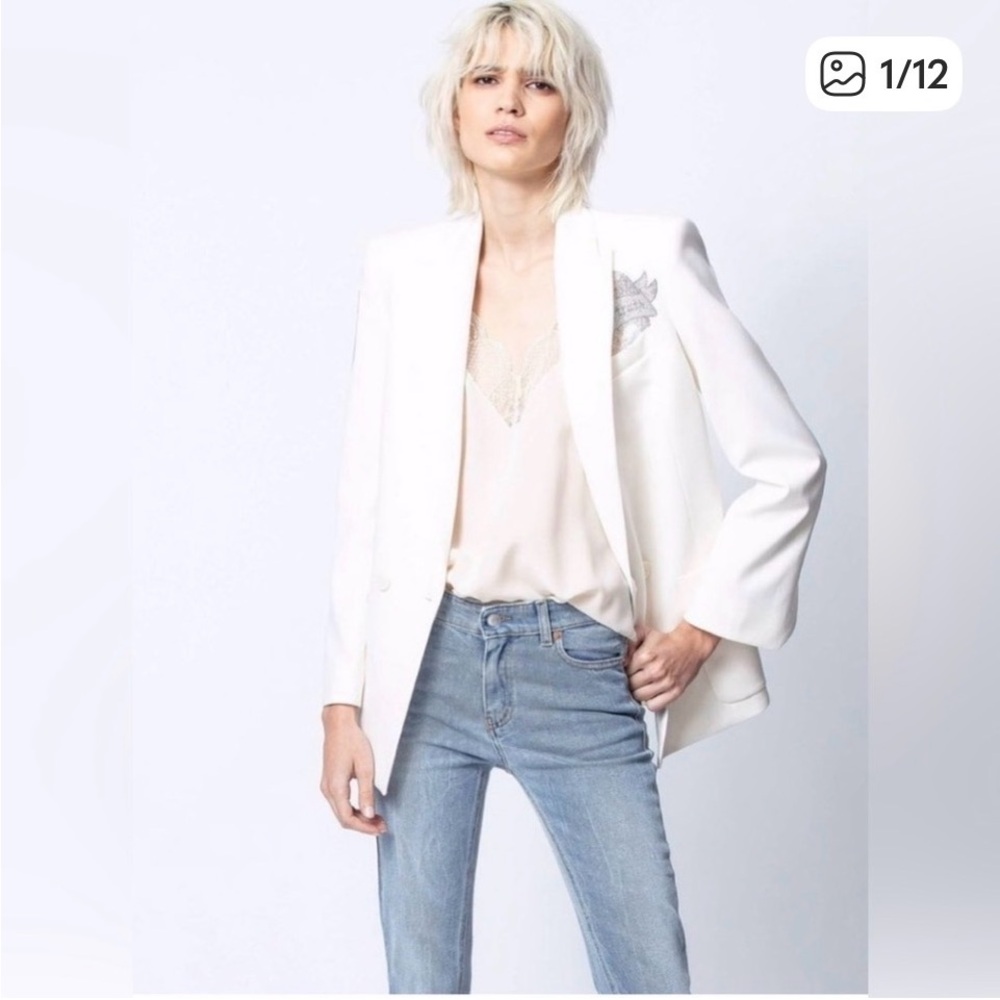 Zadig & Voltaire White Embellished Double-Breasted Blazer